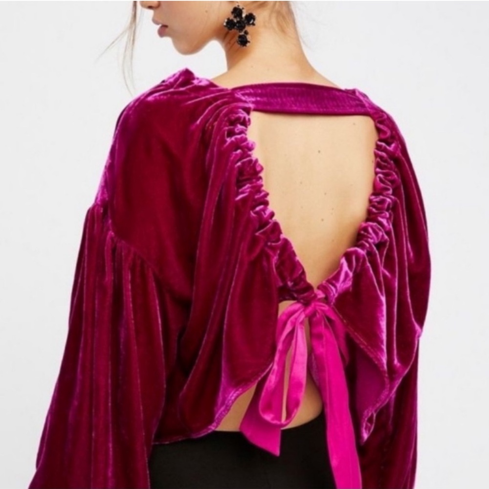 Free People Velvet Balloon-Sleeve Top in Magenta - Picture 2 of 8
